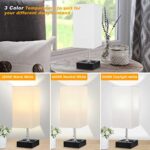 3-Color Temperature Table Lamps for Bedroom Lamp Bedside Lamp with USB Port and AC Outlet Nightstand Lamps with White Shade Black Metal Bed Lamp Small Desk Lamps for Living Room Office (Bulb Included)