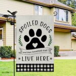 Glawry Dog Garden Flag Double Sided 12Wx18L Inch Spoiled Dogs Black White Plaid Funny Quotes There Household Staff Live Here Leaf Small Vertical Yard Flag for Outdoor Decorations Outside Decor Banner