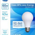GE Lighting A19 Halogen Light Bulb, General Purpose 43-Watt, Dimmable, Soft White Finish, Medium Base, 4-Pack