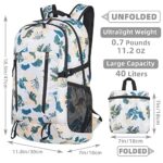 TOMULE Camping Hiking Daypacks, 40L Lightweight Packable Hiking Backpack Travel Backpack for Women Men (White Leaves)