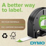 DYMO Authentic LT Plastic Labeling Tape for LetraTag Label Makers, 1/2″ (12mm), Black Print On White Tape, 6-Pack