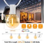 Achin Outdoor String Lights 100FT G40 Globe Patio Lights Outdoor Waterproof with 50+2 Shatterproof LED Bulbs 2700K Dimmable String Lights for Outside Backyard Party Wedding, White Wire