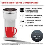 Instant Solo Single Serve Coffee Maker, From the Makers of Instant Pot, K-Cup Pod Compatible Coffee Brewer, Includes Reusable Coffee Pod & Bold Setting, Brew 8 to 12oz., 40oz. Water Reservoir, White