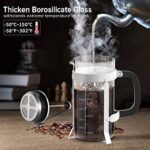 QUQIYSO French Press Coffee Maker 34oz 304 Stainless Steel French Press with 4 Filter, Heat Resistant Durable, Easy to Clean, Borosilicate Glass Coffee Press, 100% BPA Free Glass Teapot, White