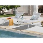 Patiorama Outdoor Patio Chaise Lounge Chair Set of 3, White Aluminum Textilene Padded Adjustable Recliner w/Wheels, Side Table, Pool Lounger All Weather for Yard, Beach, Balcony (Light Grey)