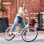 Viribus Womens Cruiser Bike, 26 Inch Beach Cruiser Bike, Womens Bikes with Basket, Dual V Brakes, Adjustable Step Through Bike with Rack, Single Speed Commute Bike for Women Adults, White