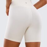 CRZ YOGA Super High Waisted Butterluxe Womens Biker Shorts 6 Inches – Buttery Soft Workout Yoga Shorts Over Belly White Apricot Medium