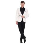 Mens 2 Piece Floral Jacquard Dress Suit Set 1 Button Print Dinner Jacket Pants Ivory