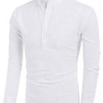 COOFANDY Men’s Cotton Linen Henley Shirt Long Sleeve Hippie Casual Beach T Shirts White