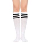 American Trends Womens Athletic Socks Outdoor Sport Socks Thigh High Tights Stockings Casual Stripes Tube Socks 1 Pack White Black One Size