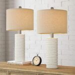 PORTRES 24″ Farmhouse Ceramic Table Lamp Set of 2 for Bedroom Living Room White Desk Decor Bedside Lamps for Study Room Office Dorm Modern Accent Nightstand Lamp End Table Lamps