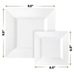 SETUP [100 Piece Combo White Square Plastic Plates – Premium Heavy-Duty 50 Disposable 9.5″ Dinner Party Plates and 50 Disposable 6.5″ Salad Plates