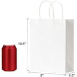 RACETOP White Paper Bags with Handles Bulk 8″x4.5″x10.8″ 50Pcs Gift Bags Medium Size, White Gift Bags with Handles, Gift Bags Bulk, Retail Bags, Party Bags, Shopping Bags, Merchandise Bags