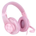 BlueFire Kids Headphones for Online School, Children, Teens, Boys, Girls, 3.5mm Stereo Over-Ear Gaming Headphone with Microphone and Volume Control Compatible with PS4, PS5, New Xbox One?Pink?