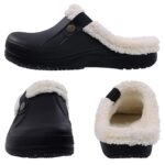 Beslip Classic Fur Lined Clogs Waterproof Winter Fuzzy Slippers for Women Men Indoor and Outdoor Indoor and Outdoor, Black and White Women Size 7.5-8.5
