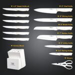 HUNTER.DUAL Knife Set, 15 Piece Kitchen Knife Set with Block Self Sharpening, Dishwasher Safe, Anti-slip Handle, White