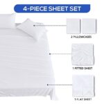 HUXMEYSON Queen Sheet Set, 4-Piece Bed Sheets & Pillowcases, Cooling Sheets with 16-inch Deep Pocket, White