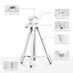 55″ Phone Tripod -PHOPIK Extendable Tripod Stand with Shutter-Video Tripod with 360 Panorama and 1/4” Mounting Screw for iPhone/Android/Sport Camera-Phone Holder for Smartphone-Upgrade White