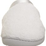 isotoner Women’s Microterry PillowStep Satin Cuff Clog Slippers, White, 8.5-9 B(M) US