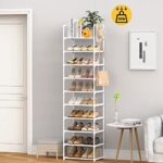 WEXCISE Metal Shoe Rack Organizer 10 Tiers Tall Shoe Rack Narrow 20-24 Pairs Narrow Shoe Racks for Closets Entryway Vertical Shoe and Boots Organizer Storage Sturdy White Shoe Shelf Shoe Cabinet