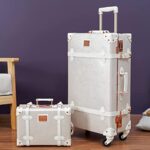 urecity vintage suitcase set for women, vintage luggage sets for women 2 piece, cute designer trunk luggage, retro suit case (Rose White, 20″+12″)