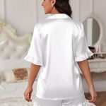 Ekouaer Silk Pjs for Women Button Down Pajamas Summer Shorts Set Satin Sleepwear Bridal Wedding Party White,Medium