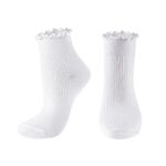 UTTPLL Ruffle Crew Socks Women Turn-Cuff Athletic Aesthetic Lettuce Socks Ladies Thin Lovely Cotton Frilly Boot Ankle Socks White One Size