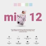 Fujifilm Instax Mini 12 Instant Camera Clay White + MiniMate Accessory Bundle & Compatible Custom Case + Fuji Instax Film Value Pack (50 Sheets) Flamingo Designer Photo Album