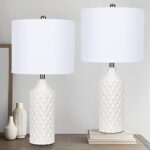 Ceramic Table Lamps Set of 2, White Modern Bedside Lamp 25″ Nightstand Lamp 3-Way Dimmable Lamp for Bedroom Living Room End Table Lamp Farmhouse Lamp Side Table Lamp, Bulbs Included