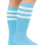 Kids Child Soccer Socks Knee High Tube Socks Toddler Girls Uniform Socks Cotton Cute Sport Stocking for Boys Girls 1 Pair Light Blue White