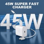 S23 S22 Super Fast Charger Type C, 45W USB C Fast Charger Block with 10FT Android Phone Charging Cable for Samsung Galaxy S23 Ultra/S23/S22 Ultra/S22/S21/S20, Note 10+ 5G/Note 20, Galaxy Tab-White