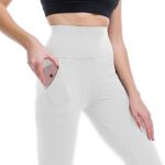Ipletix Leggings with Pockets for Women, High Waisted Leggings Buttery Soft Non See Through Workout Yoga Pants White