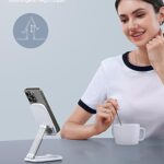 Lamicall Foldable Phone Stand for Desk – Height Adjustable Cell Phone Holder Portable Cellphone Cradle Desktop Dock for iPhone 13 Pro Max Mini, 12 11 XR X 8 7 6 Plus SE, 4-8” Smartphone – White