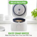 GreenLife Healthy Ceramic Nonstick 4-Cup Rice Oats and Grains Cooker, PFAS-Free, Dishwasher Safe Parts, White