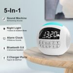 42 Sound White Noise Machine for Kids Adult Baby Sleeping + Bluetooth + Nightlight, Lullaby/Nature Soothing Sounds, 2 Alarm Clock for Bedroom Home, Adjustable Volume, 15-480 Timer, USB & AC Powered…