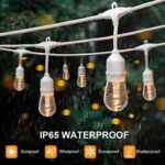 Mlambert 3-Color in 1 Dimmable Solar String Lights Outdoor, 96ft (2 x48ft) LED Patio String Lights with Remotes, 30 Bulb Sockets, Waterproof Shatterproof Hanging Lights for Cafe, Pergola- White Cord