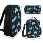 NAWFIVE White Joysticks Gamepad Backpack And Lunch Bag,Pencil Case 3 Set Bag Lightweight Casual Daypack for Men Women Work,Travel