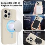 ZIYE Compatible with iPhone 15 Pro Case Magnetic for Women Men with Camera Lens Protector Compatible with MagSafe Soft Silicone Microfiber Lining Shockproof Anti-Scratch Cover White