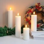 Vtobay Flickering Flameless Pillar Candles with Remote Control and Cycle Timer,White Pack of 4 Battery Operated(Powered by 2AA) LED Real Wax Tall Fake 3D-Wick Electric Candles(D 2.2” x H 4”,6”,8”,10”)