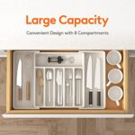 Lifewit Silverware Organizer, Expandable Utensil Tray for Drawer, Adjustable Flatware and Cutlery Holder, Compact Plastic Drawerstore Holding Spoons Forks Knives, Large, White