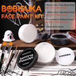 BOBISUKA Black & White Face Body Paint + Setting Powder + 3PCS Artist Brushes Face Painting Kit for Adult Large Capacity Professional Oil Based Cream Paints Palette For Halloween Clown Skeleton Vampire Skull Joker Cosplay SFX Makeup