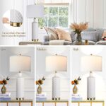 Touch Control Table Lamp Set of 2, Modern Contemporary Ceramic Bedside Lamps with 2 USB Ports, 3-Way Dimmable Nightstand Lamp with White Fabric Shade for Living Room, Bedroom (LED Bulbs Included)