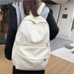 MININAI Preppy Corduroy Backpack Aesthetic Backpack 15.6 inch Laptop College Backpack Cute Book Bag Travel Rucksack Daypack (One Size,White)