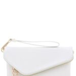 FashionPuzzle Envelope Wristlet Clutch Crossbody Bag with Chain Strap (White)