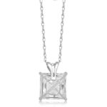 Jewelili Womens 10K White Gold 7MM Princess Cut Cubic Zirconia Solitaire Necklace, 18” Rope Chain