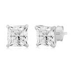 Jewelili Cubic Zirconia Solitaire Stud Earrings 6MM with Princess Cut in 10K White Gold
