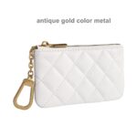 Mossruta Premium Genuine Full Grain Leather Mini Coin Purse Keychain Pouch Card Holder for Men Women (White Quilted)