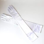 Women 21.65 inch Elbow Long Satin Stretchy Gloves Retro Evening Party Stage 1920s Dance Gloves (White)