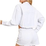 LifeShe Women Cropped Ripped Distressed Denim Jean Jacket Coat Fringe with Frayed Hem White