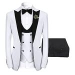 YFFUSHI Men’s 3 Piece Suit Slim Fit One Button Prom Suits Set Blazer Vest Trousers White